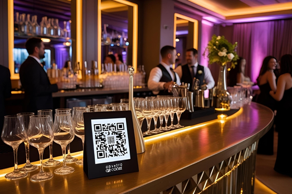 Bar and food area with QR code example