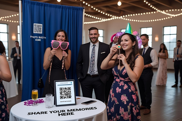 Photo booth area with QR code example